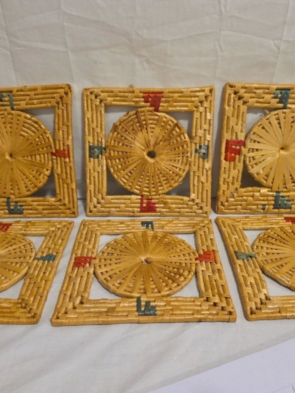 Set Of 6 Woven Raffia Trivets Square 8